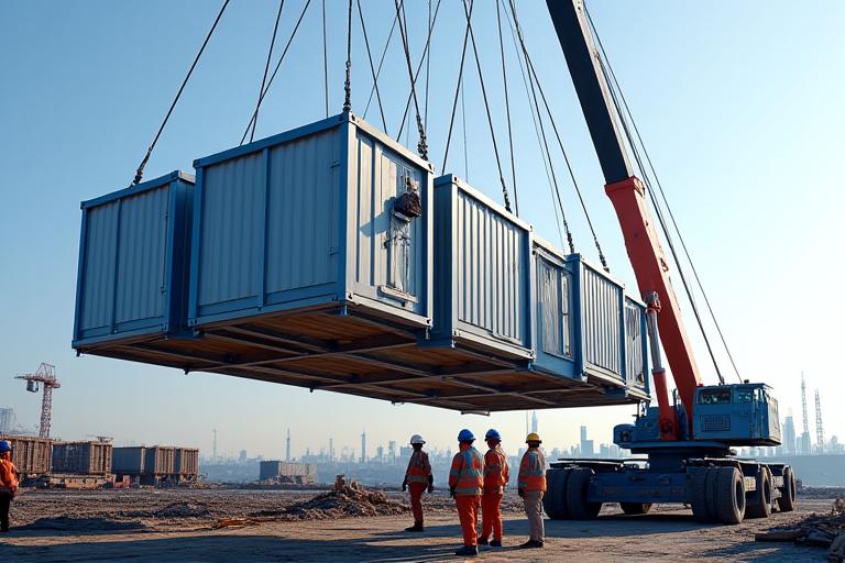 Modulare Bauelemente werden auf einer Baustelle montiert